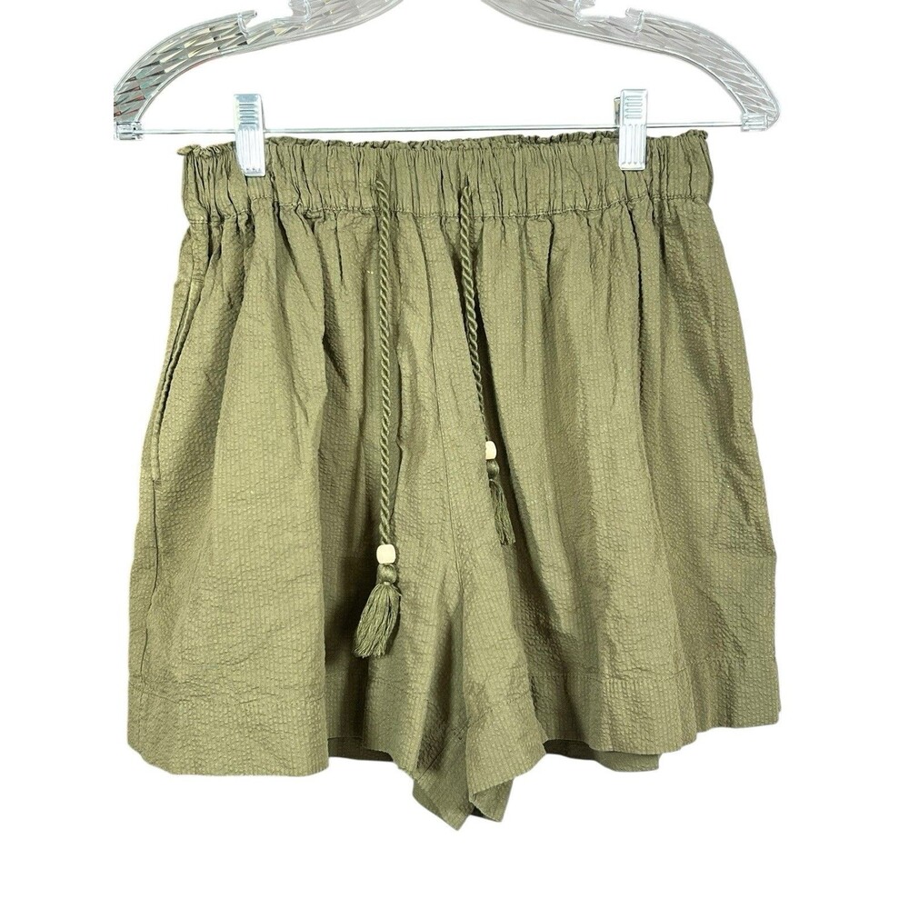 FAHERTY Marina Seersucker Short Military Olive Organic Cotton Relaxed Boho‎ XS